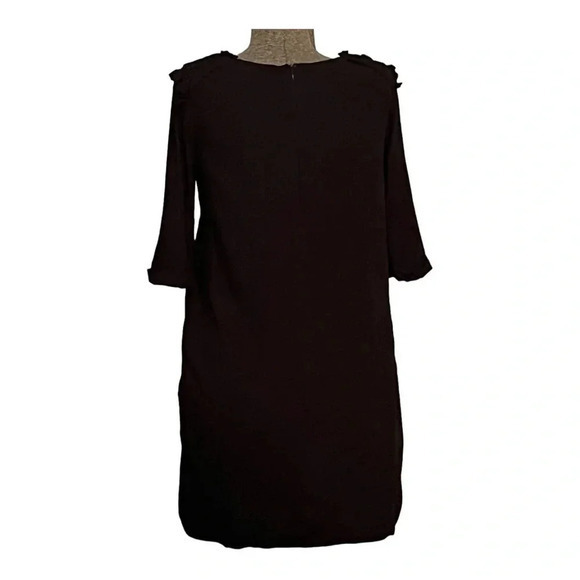 SFERA PERFECT BLACK DRESS MIDI LONG SLEEVE‎ RUFFLE SHOULDER DETAIL SIZE SMALL - Picture 6 of 7